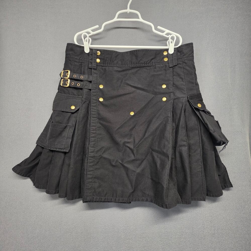 Scottish Highland Utility Kilt Mens Size 42 Black Cotton Cargo Gothic Punk Skirt